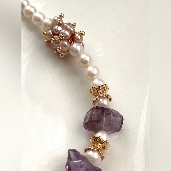 GP47-Handmade Natural Amethyst And Natural Freshwater Baby Pearl Necklace - Picture 11 of 13